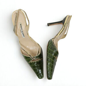 Manolo Blahnik Crocodile-Embossed Slingback Heels